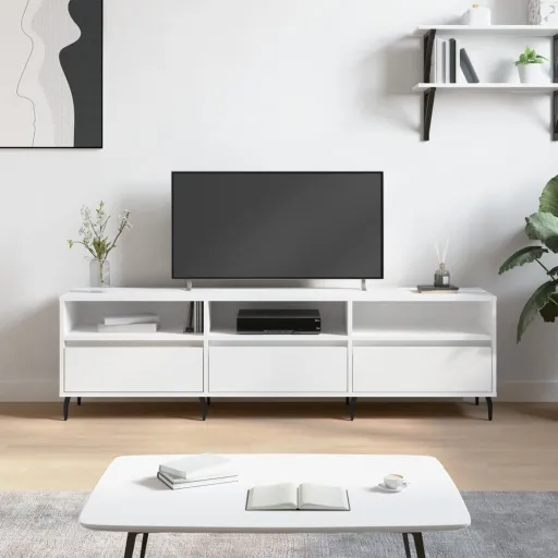 Mueble de TV Madera Contrachapada Blanco 150x30x44,5 cm