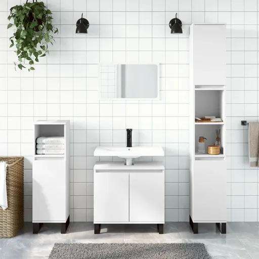 Armario de Baño Madera Contrachapada Blanco 30x30x190 cm