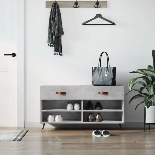 Banco Zapatero Madera de Ingeniería Gris Hormigón 102x35x55 cm