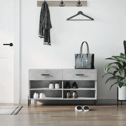 Banco Zapatero Madera de Ingeniería Gris Hormigón 102x35x55 cm
