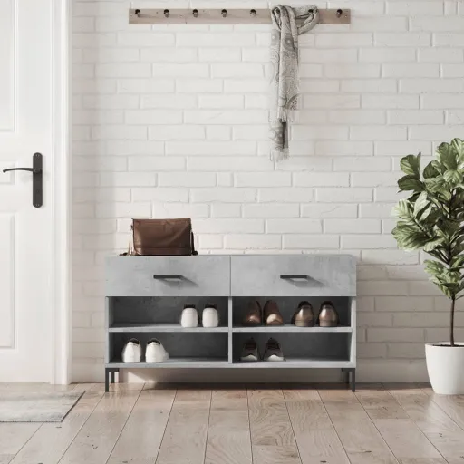 Banco Zapatero Madera de Ingeniería Gris Hormigón 102x35x55 cm