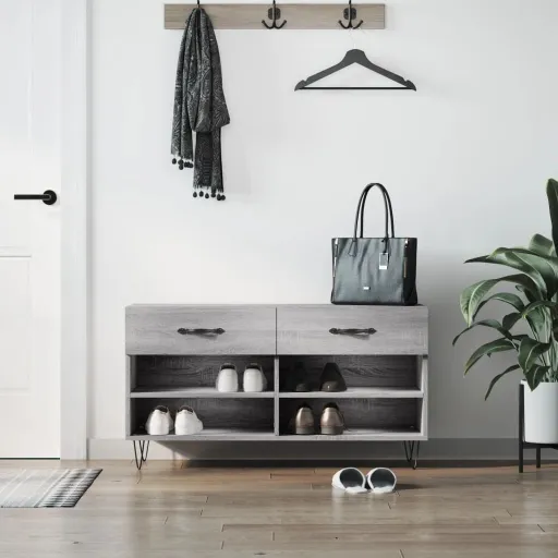 Banco Zapatero Madera de Ingeniería Gris Sonoma 102x35x55 cm