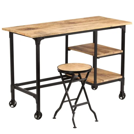 Escritorio y Taburete Plegable Madera Maciza Mango 115x50x76 cm