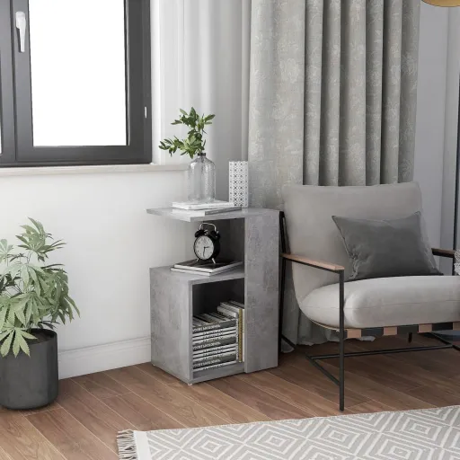 Mesa Auxiliar de Madera Contrachapada Gris Hormigón 36x30x56 cm