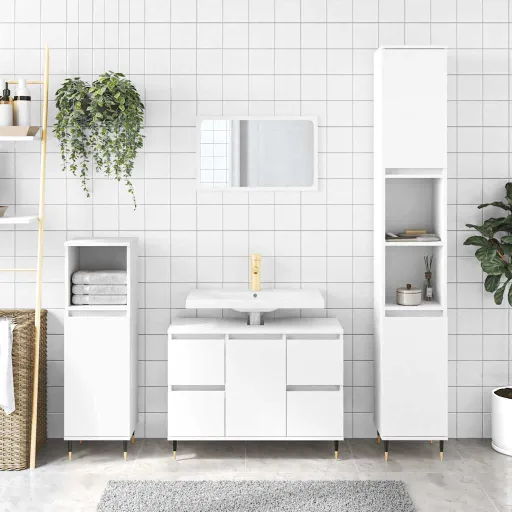 Mueble de Baño Madera de Ingeniería Blanco 80x33x60 cm