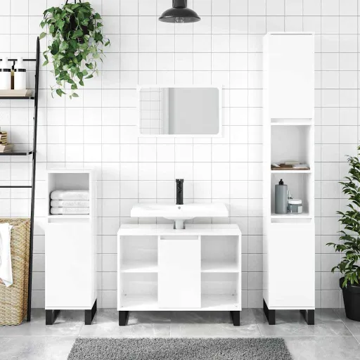 Mueble de Baño Madera de Ingeniería Blanco Brillo 80x33x60 cm