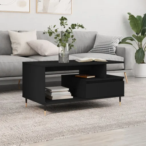 Mesa de Centro Madera Contrachapada Negro 90x49x45 cm
