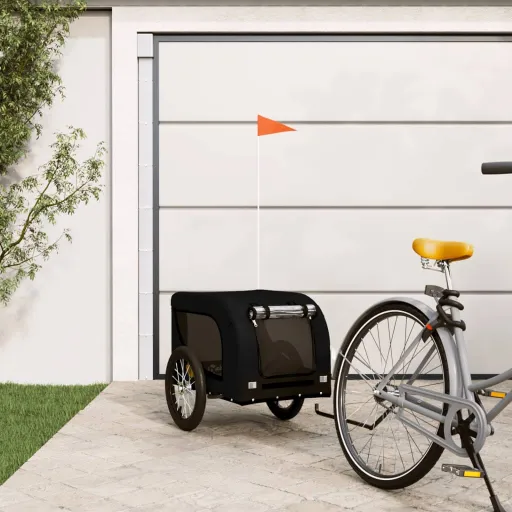 Remolque de Bicicleta Mascotas Hierro Tela Oxford Negro