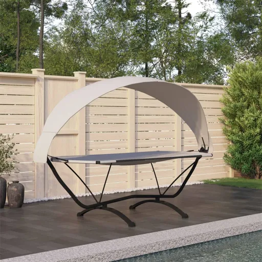 Tumbona de Jardín Con Dosel de Acero y Tela Oxford Crema