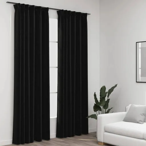 Cortinas Opacas Ganchos Look de Lino 2 Pzas Antracita 140x245cm