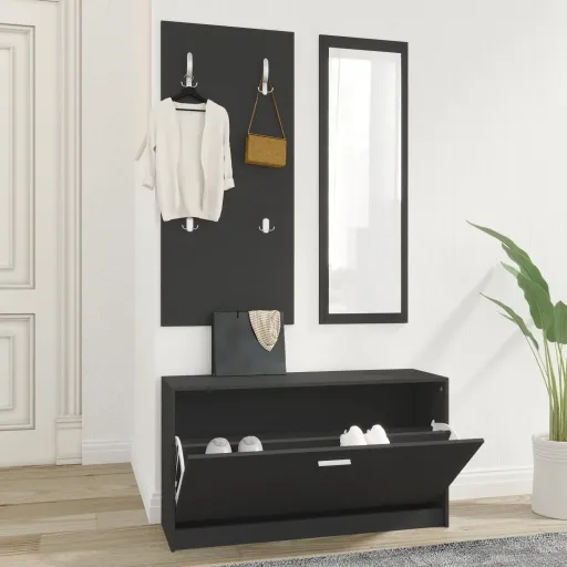 Set de Mueble Zapatero 3 en 1 Madera Contrachapada Negro