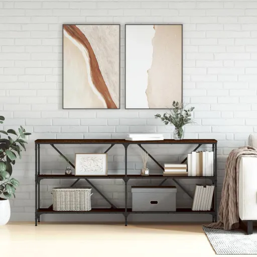 Mesa Consola Hierro Madera Ingeniería Roble Marrón 160x30x75 cm
