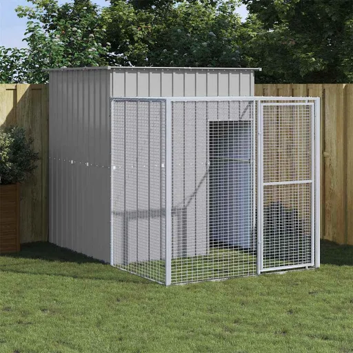 Gallinero Con Corral Acero Galvanizado Gris Claro 165x251x181cm