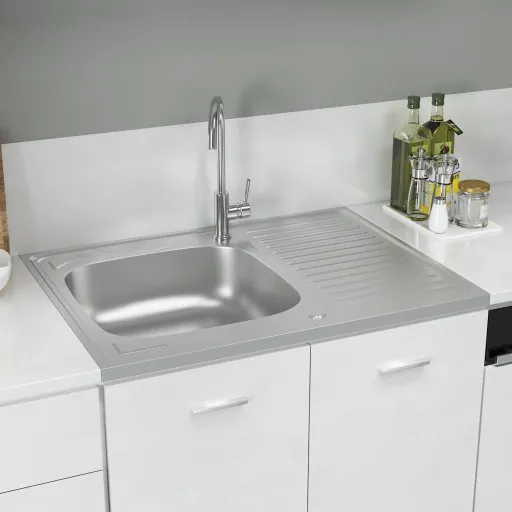 Fregadero de Cocina Con Escurridor Acero Inox 800x600x155 mm