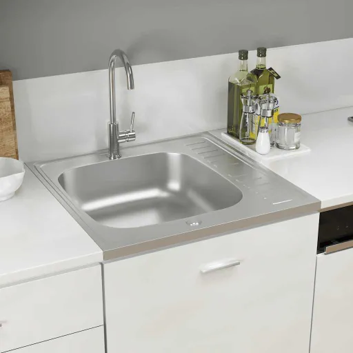 Fregadero de Cocina Con Escurridor Acero Inox 600x600x155 mm