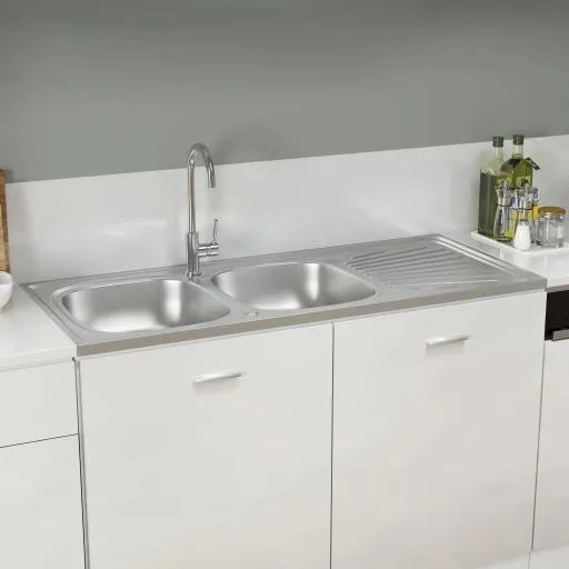Fregadero de Cocina Doble Seno Acero Inoxidable 1200x500x155 mm