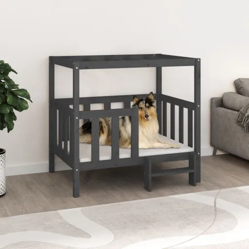 Cama Para Perros Madera Maciza de Pino Gris 105,5x83,5x100 cm