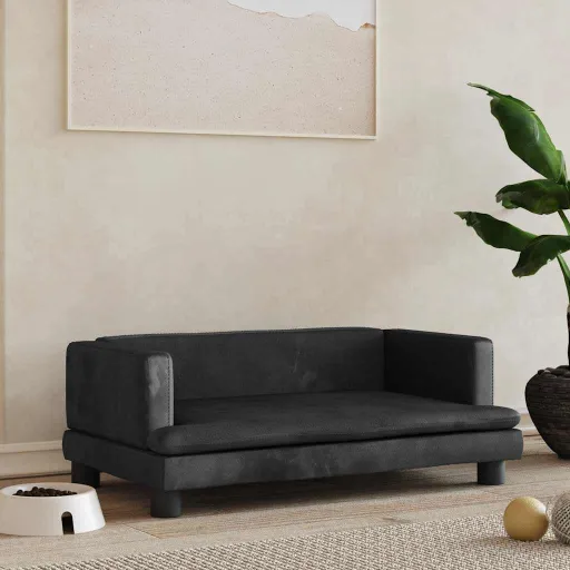 Cama Para Perros de Terciopelo Negro 80x45x30 cm