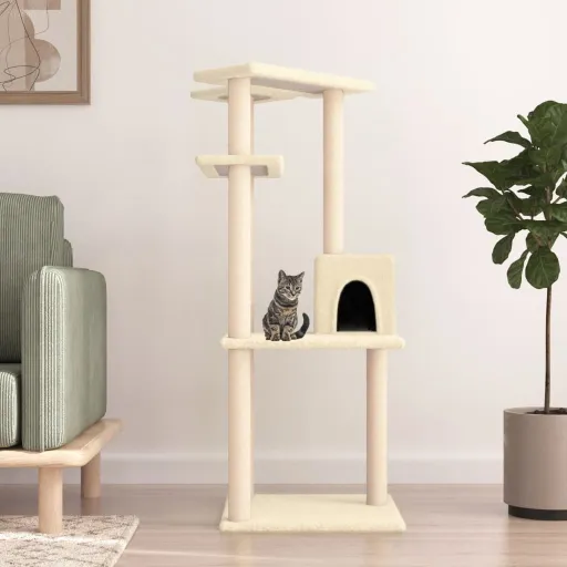 Rascador Para Gatos Con Postes de Sisal Color Crema 123 cm