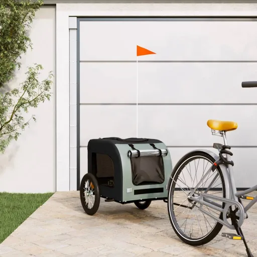 Remolque Bicicleta Para Mascotas Hierro Tela Oxford Negro Gris