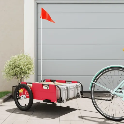 Remolque Para Bicicletas Hierro y Tela Oxford Rojo