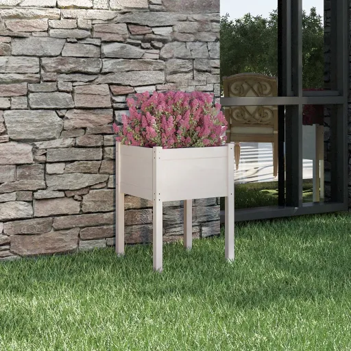 Jardinera de Madera Maciza de Pino Blanco 50x50x70 cm