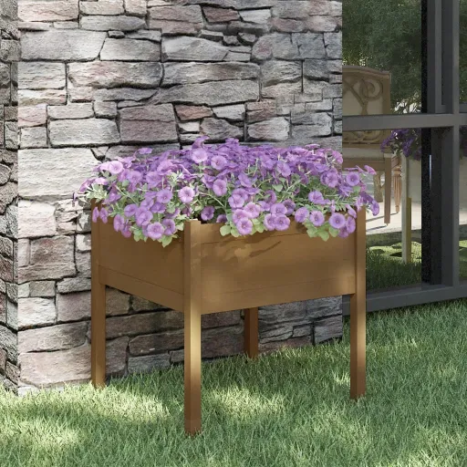 Jardinera de Madera Maciza de Pino Marrón Miel 70x70x70 cm