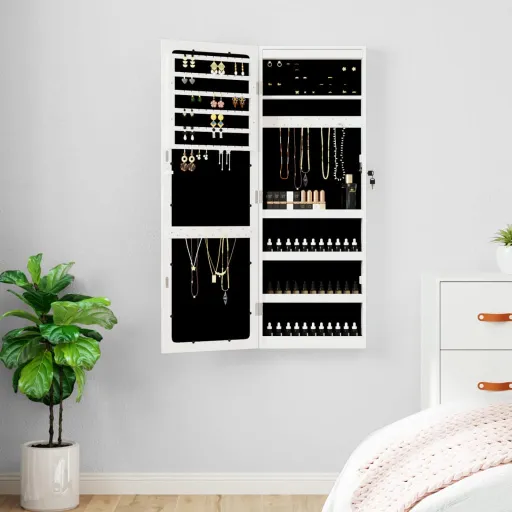 Espejo Con Joyero y Luces LED Para Pared Blanco