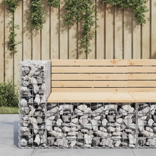 Banco de Jardín Diseño Gaviones Madera Maciza Pino 92x71x65,5cm