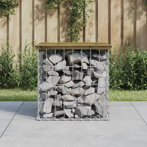 Banco Jardín Diseño Gaviones Madera Pino Impregnada 43x44x42 cm