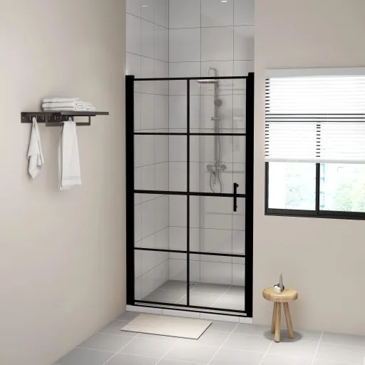Puertas de Ducha de Vidrio Templado Negro 100x178 cm