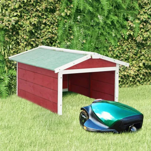 Caseta de Cortacésped Robótico Madera Abeto Rojo y Blanco