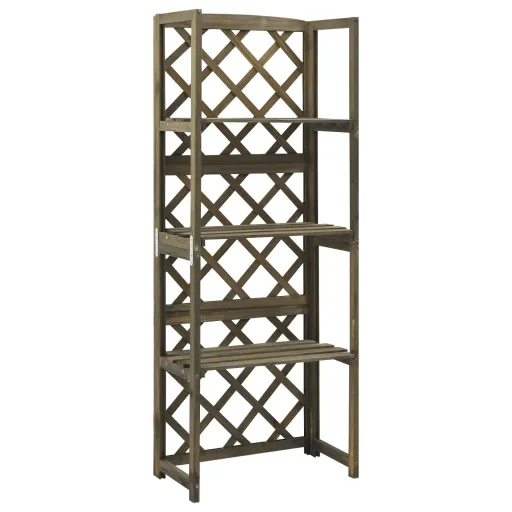 Enrejado Con Estantes Madera Maciza de Abeto Gris 55x30x140 cm