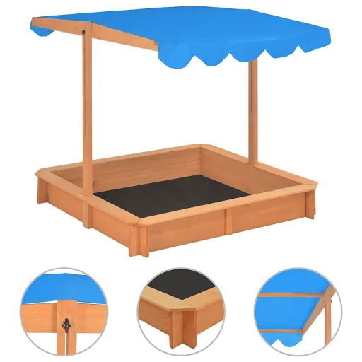 Arenero Con Techo Ajustable de Madera de Abeto 115x115x115 cm