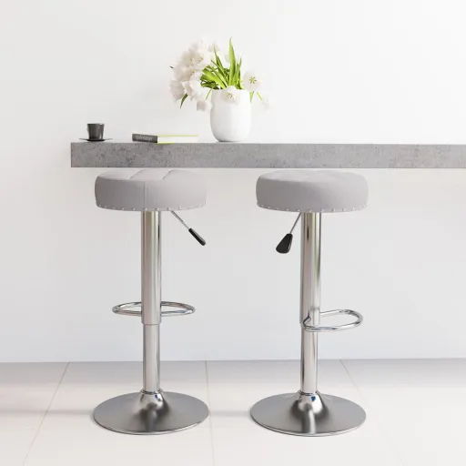 Taburetes de Cocina 2 Unidades Tela Gris