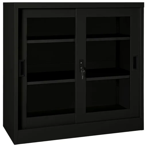 Armario Con Puerta Corredera Acero Negro 90x40x90 cm
