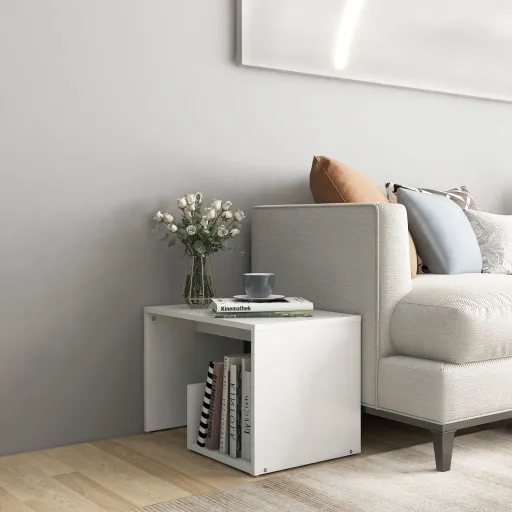 Mesa Auxiliar de Madera Contrachapada Blanco 59x36x38 cm