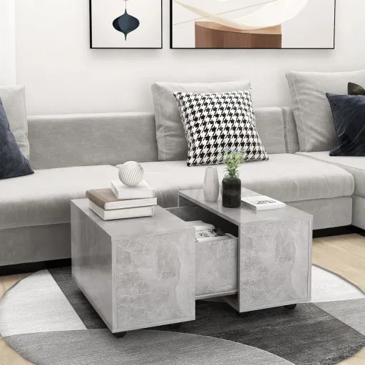 Mesa de Centro Madera Contrachapada Gris Hormigón 60x60x38 cm