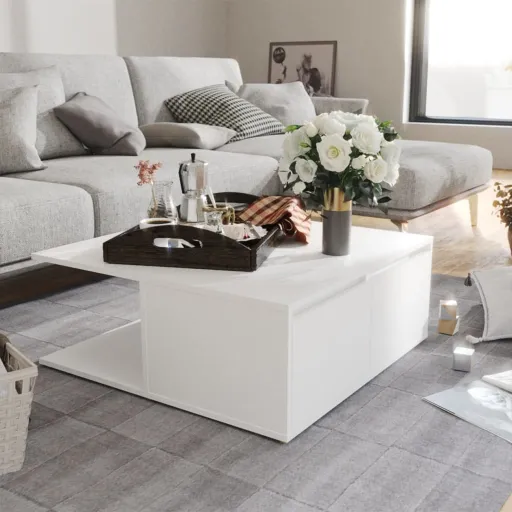 Mesa de Centro Madera Contrachapada Blanco 80x80x31 cm