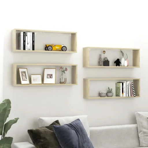 Estante Cubo Pared 4uds Contrachapado Roble Sonoma 80x15x26,5cm
