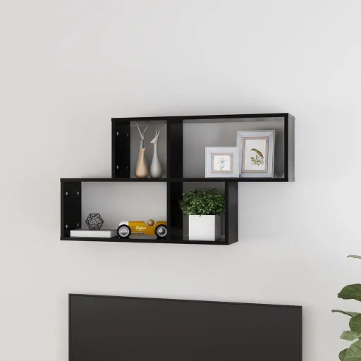 Estante de Pared Madera Contrachapada Negro 100x18x53 cm
