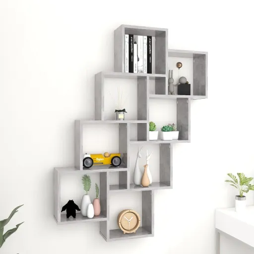 Estante Cubo de Pared Contrachapado Gris Hormigón 90x15x119 cm