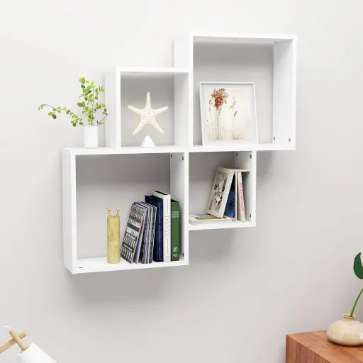 Estante de Cubo Pared Madera Contrachapada Blanco 80x15x78,5 cm