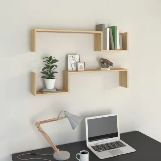 Estantes de Pared 2 Uds Madera de Ingeniería Roble 100x15x20 cm
