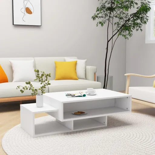 Mesa de Centro Madera Contrachapada Blanco 105x55x32 cm