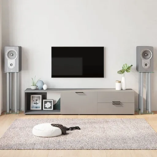 Soportes de Altavoces 2 Uds Vidrio Templado Plateado 4 Pilares