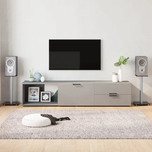 Soportes de Altavoces 2 Uds Vidrio Templado Plata Negro 1 Pilar
