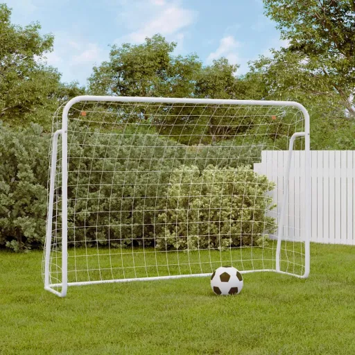 Portería Fútbol Con Red Acero y Poliéster Blanco 214x75x152 cm