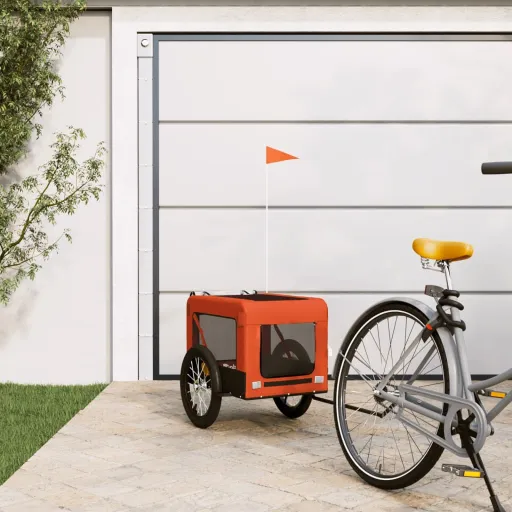 Remolque de Bicicleta Mascotas Hierro Tela Oxford Naranja Negro