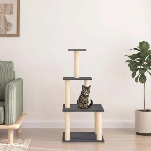 Rascador Para Gatos Con Postes de Sisal Gris Oscuro 111 cm